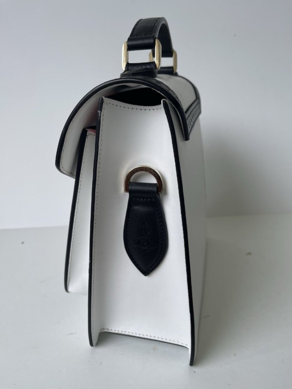 The Office of Angela Scott The Babe Black White Leather Top Handle Bag Italy - Picture 11 of 11